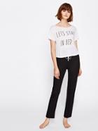 Shein Slogan Print Tee And Sweatpants Pajama Set