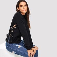 Shein Grommet Lace Up Side Raw Hem Jumper