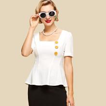 Shein Button Embellished Square Neck Peplum Top