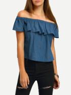 Shein Boat Neck Flounce Denim Crop Top