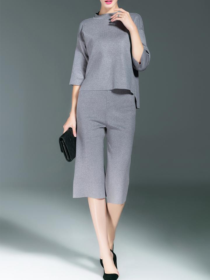Shein Grey High Low Knit Top With Pants