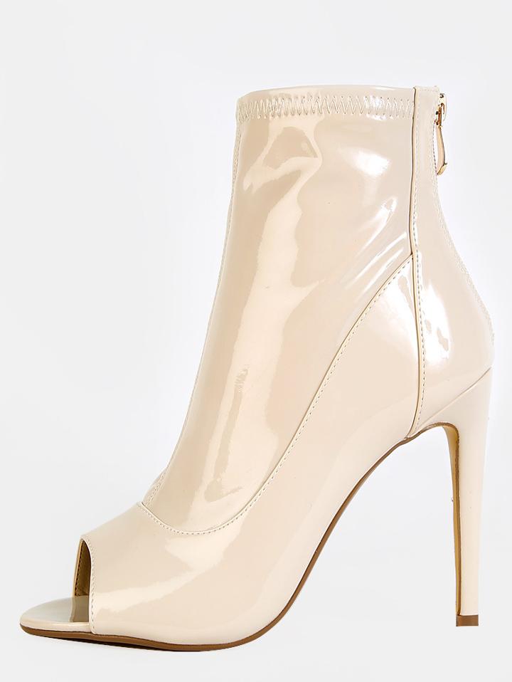 Shein Patent Stiletto Ankle Boots Nude