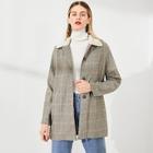 Shein Contrast Fleece Collar Houndstooth Coat