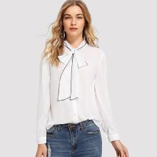 Shein Contrast Stitch Tie Neck Blouse
