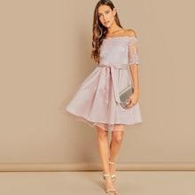 Shein Embroidered Detail Mesh Overlay Bardot Dress