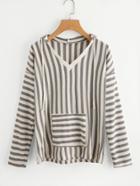 Shein Block Stripe Pocket Front Hooded Sweatshirt