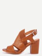Shein Cutout High Vamp Block Heel Sandals - Camel