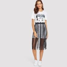 Shein Figure Print Tee & Mesh Skirt