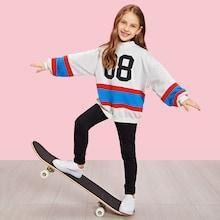Shein Girls Mock Neck Letter And Striped Sweatshirt