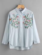 Shein Sharp Collar Flower Embroidered Blouse
