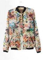 Rosewe European Style Zip Closure Jackets With Multicolor Flower