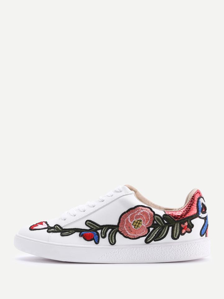 Shein Embroidery Design Lace Up Sneakers