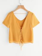 Shein Lace Up Self Tie V Back Chiffon Top