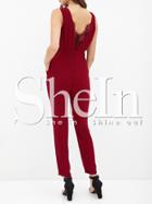 Shein Red Sleeveless V Back With Lace Jumpsuit