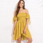 Shein Smocked Bodice Polka Dot Wrap Bardot Dress