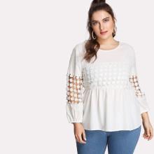 Shein Plus Floral Lace Insert Lantern Sleeve Top