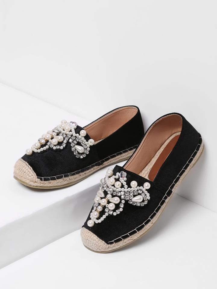 Shein Jewelry Decorated Cap Toe Espadrille Flats
