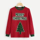 Shein Christmas Tree & Letter Print Jumper