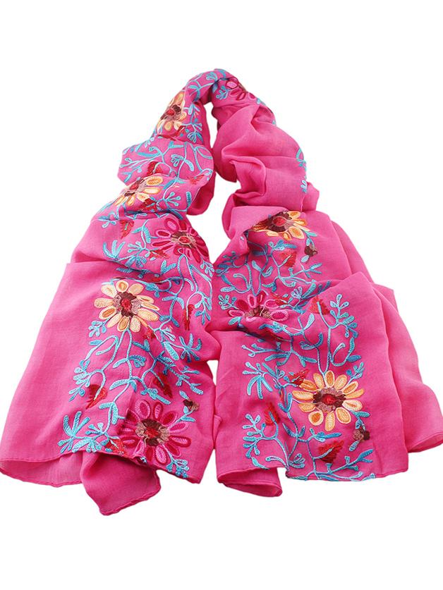 Shein Hotpink Flower Printed Boho Style Wide Cotton Scarf For Ladies