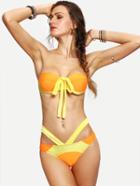 Shein Color Block Strappy Bandeau Bikini Set
