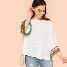 Shein Plus Tiered Fringe Embellished Bell Sleeve Top
