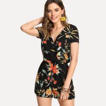 Shein Flower Print Wrap Romper