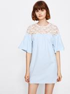 Shein Contrast Guipure Lace Shoulder Bell Sleeve Dress