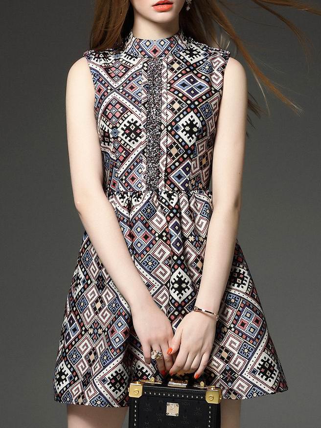 Shein Multicolor Sleeveless Embellishment A-line Dress