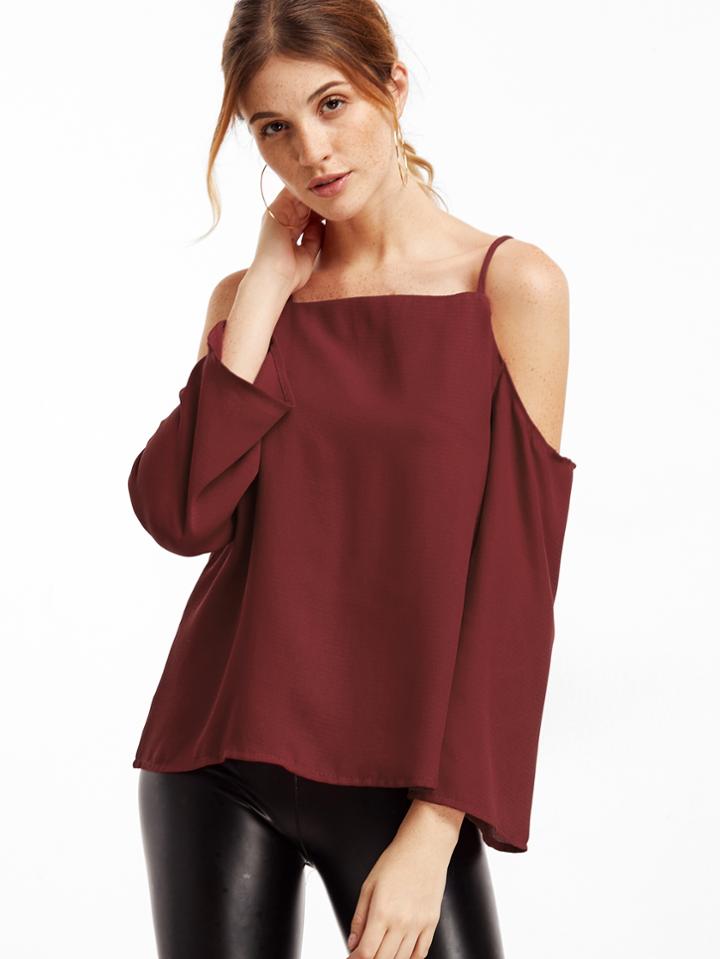 Shein Burgundy Cold Shoulder Top
