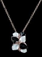Shein Black White Glaze Silver Flower Chain Necklace