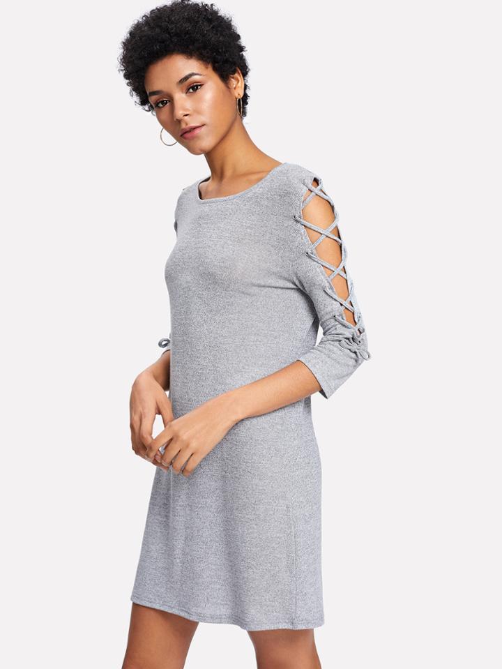 Shein Lace Up Sleeve Marled Dress