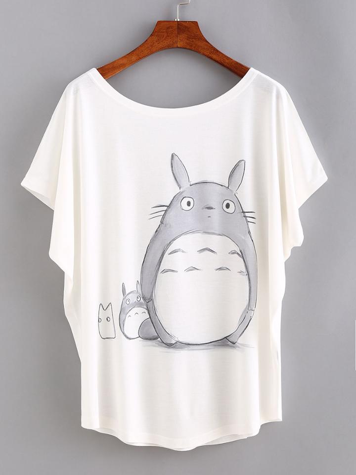 Shein Cartoon Print Bat Sleeve T-shirt