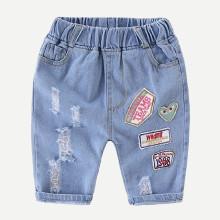 Shein Girls Patched Destroyed Denim Shorts