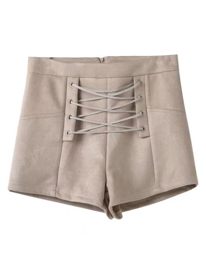 Shein Eyelet Criss Cross Suede Shorts