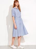 Shein Vertical Stripe Self Tie Shirtwaist Dress