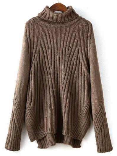 Shein Coffee Turtle Neck Rib Loose Sweater