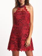 Shein Red Halter Backless Lace Dress