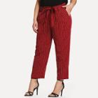 Shein Plus Self Belted Vertical Striped Tapered Pants