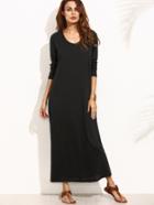 Shein Black Scoop Neck Long Sleeve Shift Dress