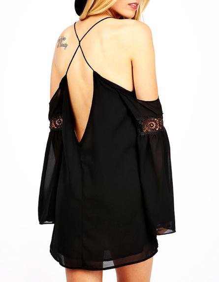 Shein Black Spaghetti Strap With Lace Dress