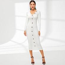 Shein Button Detail Rib Knit Bodycon Dress
