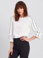 Shein Tipping And Pearl Detail Raglan Sleeve Blouse