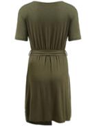 Shein Army Green Deep Plunge Neck Self-tie Wrap Plus Dress