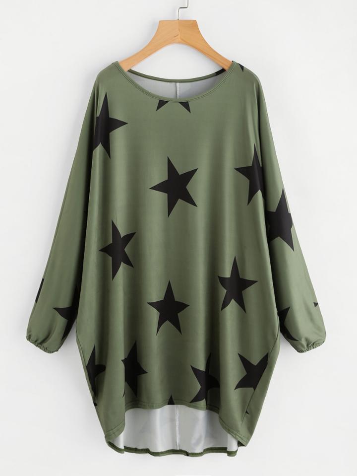 Shein Random Stars Print Dip Hem Cocoon Dress