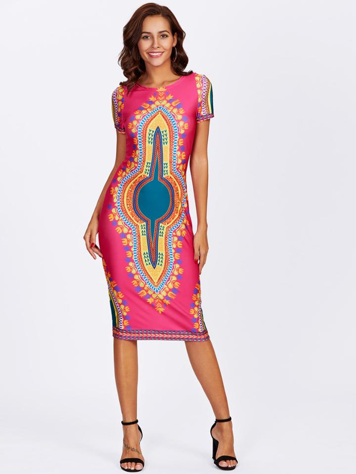 Shein Ornate Print Form Fitting Dress