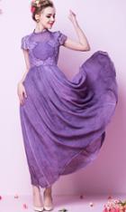 Shein Purple Lila Short Sleeve Vintage Lace Maxi Dress