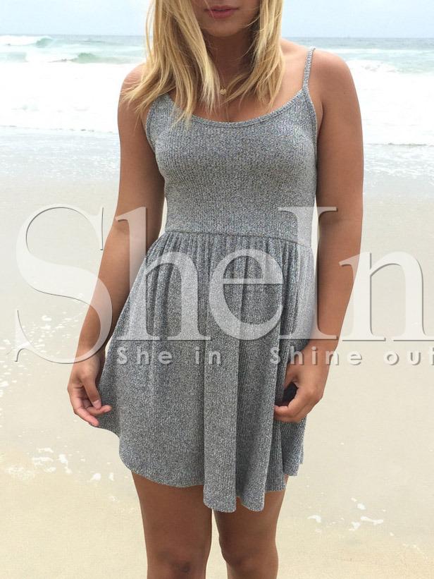 Shein Grey High Waist Backless Rib Spaghetti Strap Dress