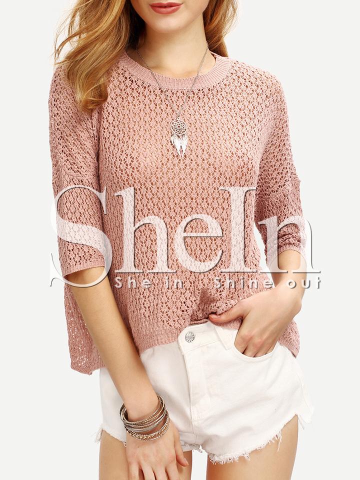 Shein Pink Dropped Shoulder Seam Half Sleeve Sweater