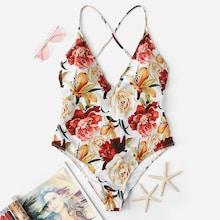 Shein Plus Criss Cross Floral Swimsuit