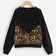 Shein Lace Applique Leopard Print Pullover